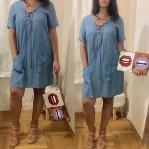 Denim tie up dress